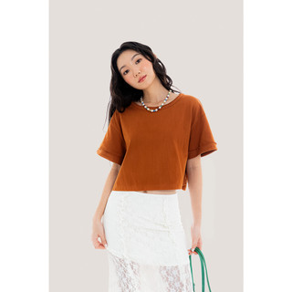 Libé workshop - áo thun lửng màu cam đậm