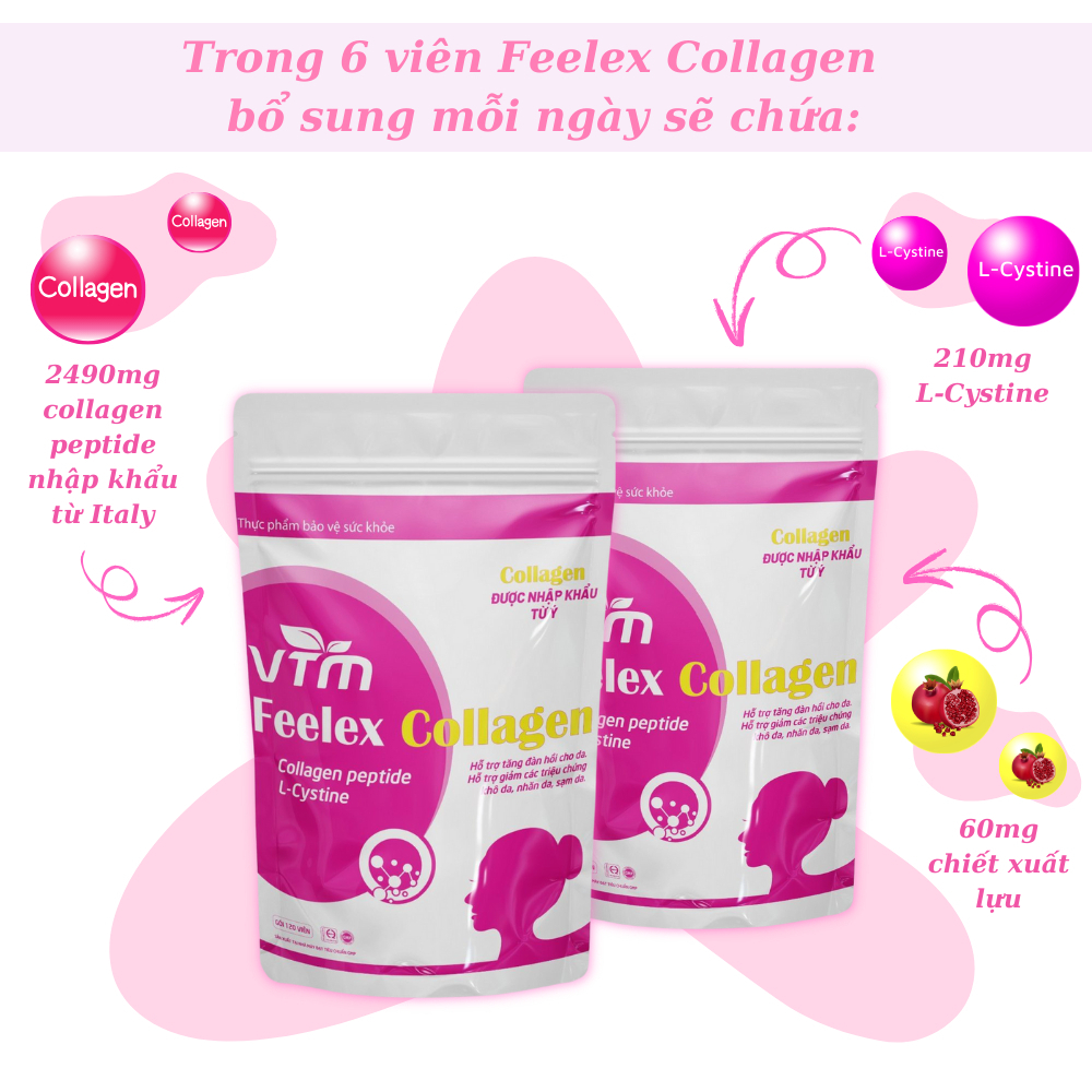 Viên uống VTM Feelex Collagen giúp làm đẹp da, chống lão hóa gói 120 viên