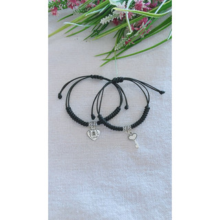 Vòng tay cặp đôi dây gút ổ khoá chìa khoá combo 2 vòng