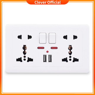 Ổ cắm điện âm tường đa năng 2 cổng USB 2.1A có công tắc màu Trắng tặng Đế âm tường