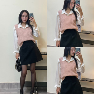 Áo gile len họa tiết vặn thừng dáng basic