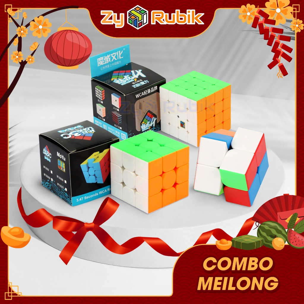 Combo Rubik 4x4 Stickerless MoYu MeiLong MFJS Rubic 4 Tầng 4x4x4- Combo Meilong 2x2 3x3 4x4 Stickerl