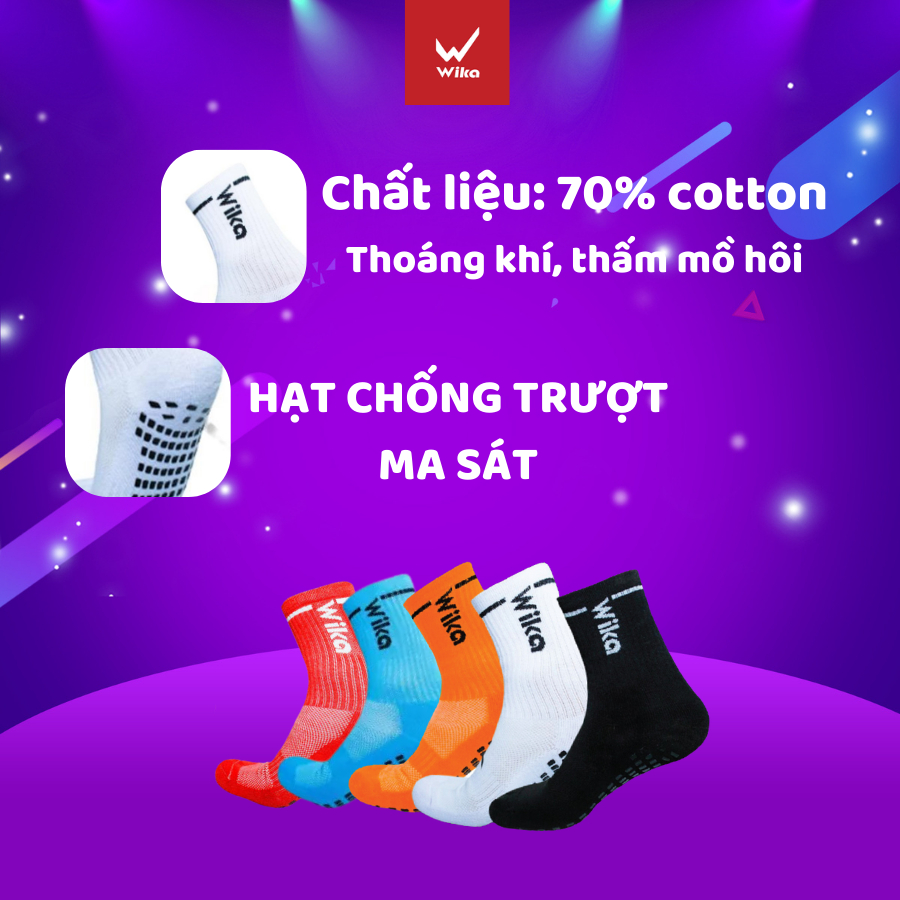 Tất Đá Bóng Chống Trơn Wika Chính Hãng, Tất Tập Gym Tất Tập Yoga Chất Cotton Co Giãn Tốt, Thấm Hút Mồ Hôi