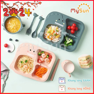 Bộ khay bát ĂN DẶM cho bé kiểu Nhật | Set bộ bát thìa khay ăn cơm dặm lúa mạch cho bé chống trượt