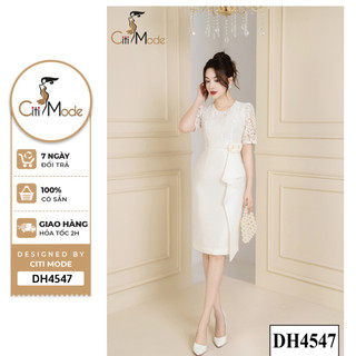 Đầm công sở CITI MODE FASHION thiết kế dáng ôm ren be phối chân váy tafta be DH4547