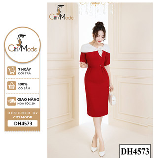 Đầm công sở CITI MODE FASHION thiết kế dáng ôm đỏ phối tơ trắng đính hoa DH4573