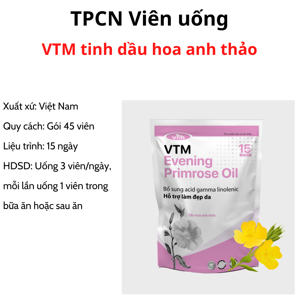 Viên uống tinh dầu hoa anh thảo VTM Evening Primrose Oil