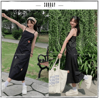 Váy Đầm 2 Dây Cổ Vuông Dáng Suông Điểm Nhấn Đính Hoa Phong Cách Hàn Quốc - Sunday Clothing VAY012