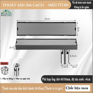 Thoát sàn ngăn mùi Richtree hình chữ nhật inox 304 có nắp tự động ngăn côn trùng và ngăn mùi hôi.