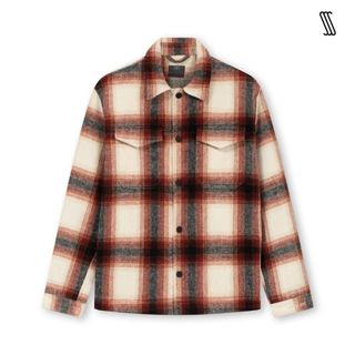 Áo khoác dạ ép nam SSSTUTTER cổ đức hoạ tiết kẻ nút bấm CHECKED OUTER JACKET - ĐỎ ĐÔ