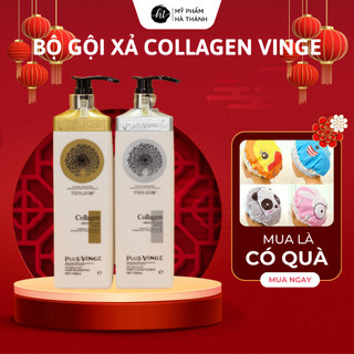 Cặp dầu gội xả collagen vinge 1000ml ngăn rụng tóc phục hồi tóc hư tổn bổ sung độ ẩm giúp tóc khoẻ mạnh - ht152
