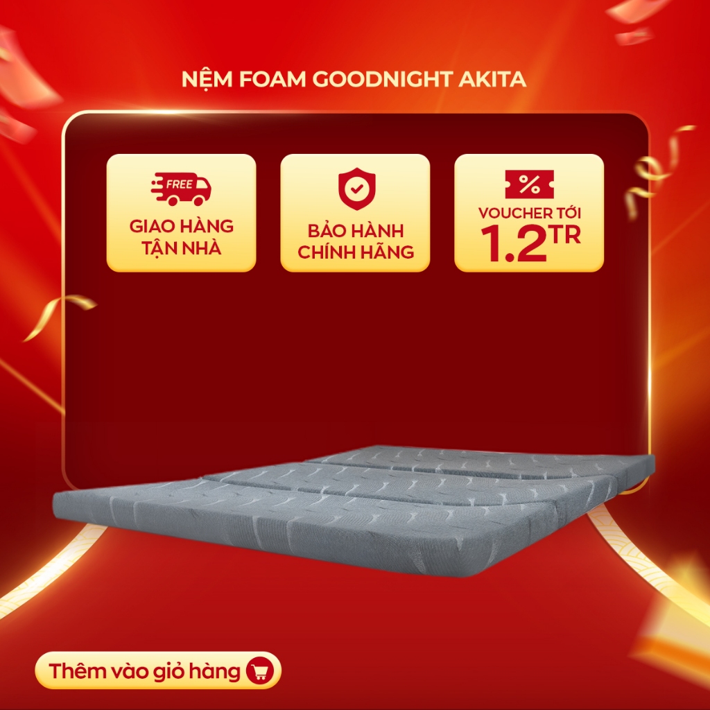 Nệm foam Goodnight Akita gấp 3 êm ái, cải thiện tình trạng đau mỏi cột sống, cuộn hút gọn nhẹ và dễ dàng di chuyển