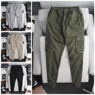 Quần kaki nam túi hộp dài lưng thun suông dây kéo ống bo Bigsize < 120kg