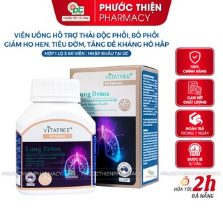Viên uống bổ phổi, thải độc phổi Vitatree Lung Detox Lọ 60 viên - detox thanh lọc phổi, Giảm ho hen, tiêu đờm LUNG CARE