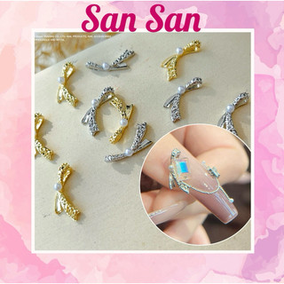 Charm nơ hợp kim đính hạt châu trang trí móng