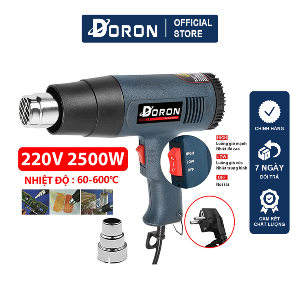 Máy khò nhiệt cầm tay DORON 2500W làm nóng nhanh, gió mạnh, bảo vệ quá nhiệt