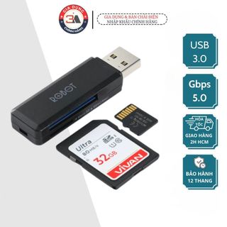 Đầu đọc thẻ nhớ usb robot cr102 chuẩn usb 3.0 tốc độ truyền tải nhanh khe cắm thẻ nhớ sd/microsd - hàng chính hãng