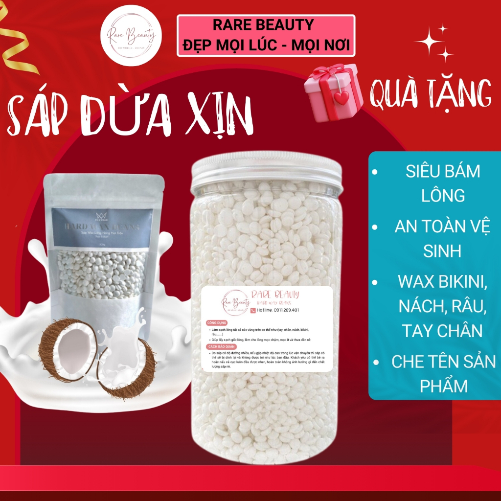 [TẶNG QUE] Sáp Wax Lông Nóng Sữa Dừa Cao Cấp RARE BEAUTY Chuyên Dùng Cho Da Nhạy Cảm Bám Lông Siêu Tốt