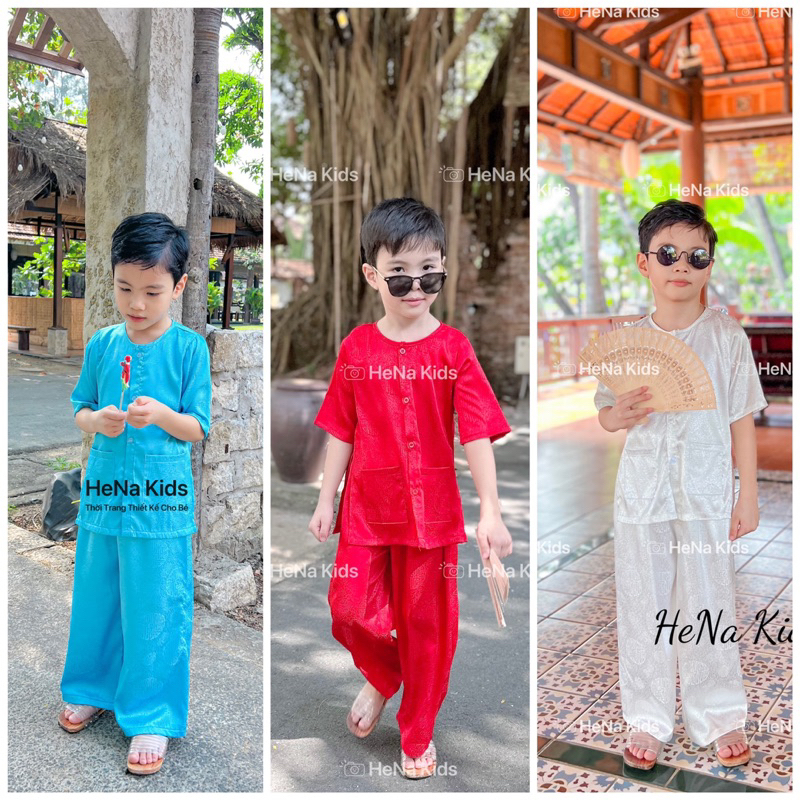 Bộ Bà Ba Bé Trai Chất Gấm Cao Cấp Gồm Áo Gấm và Quần Gấm( Ảnh Chính Chủ)