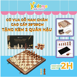 Bộ cờ vua bằng gỗ sồi cao cấp có nam châm 2 trong 1 + cờ đam checkers gấp gọn kodomo toys 39*39cm