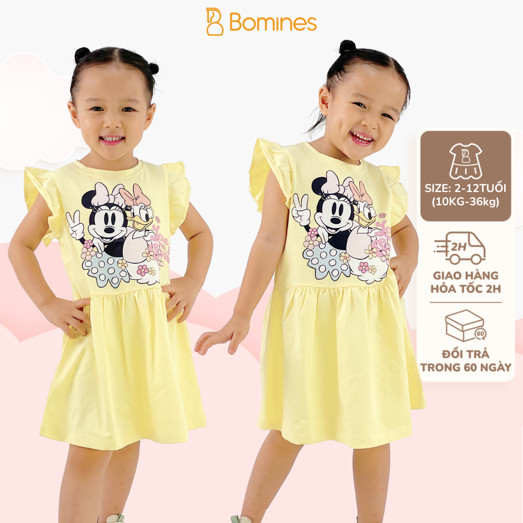 Váy cho bé gái Minnie Daisy Bomines, Đầm hè cotton tay cánh tiên cho bé 3-12 tuổi khoảng 13-36kg DTNMINNIEDAISY