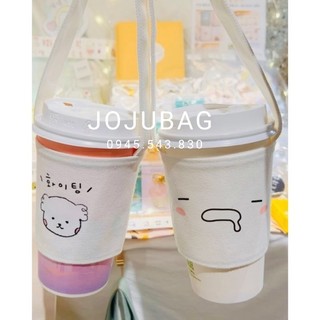 Túi Quai Xách Đựng Ly Trà Sữa Nhựa In Hình Cừu Dây Đai Mỏng ( Chỉ Vừa Ly Dưới 500ml trở lại )