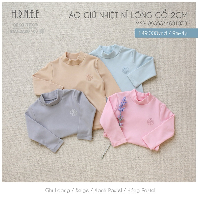 HRNEE - Áo giữ nhiệt nỉ lông Hrnee cổ 2 phân cho bé trai bé gái