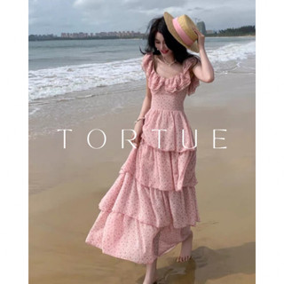 [Sẵn S] V317 Đầm váy dài cổ bèo bẹt vai nhiều tầng nhẹ nhàng đi biển hè phong cách Pháp Retro Vintage Taobao mới 2024