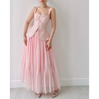 Set Áo Tweet Và Chân Váy Lưới Tulle Tiểu Thư Đi Tiệc Sang Trọng￼