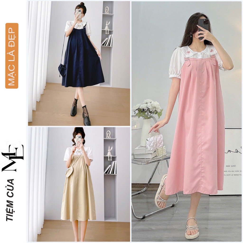 VÁY BẦU GIẢ YẾM V6717 DÁNG SUÔNG DÀI THIẾT KẾ TRẺ TRUNG CHẤT COTTON THÔ THOÁNG MÁT - ĐẦM BẦU CÔNG SỞ ĐẸP FREESIZE