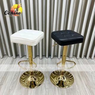 Ghế Quầy Bar, Ghế Trang Điểm Múi Vuông Bọc Da Dày Dặn Chân Inox Mạ Vàng Có Thể Xoay 360 độ Tiện Lợi
