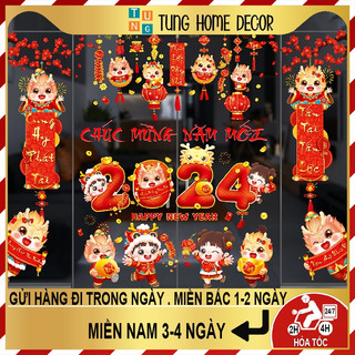 decal tết 2024 dán cửa kính dán kính TUNG HOME DECOR 2 mặt sẵn keo