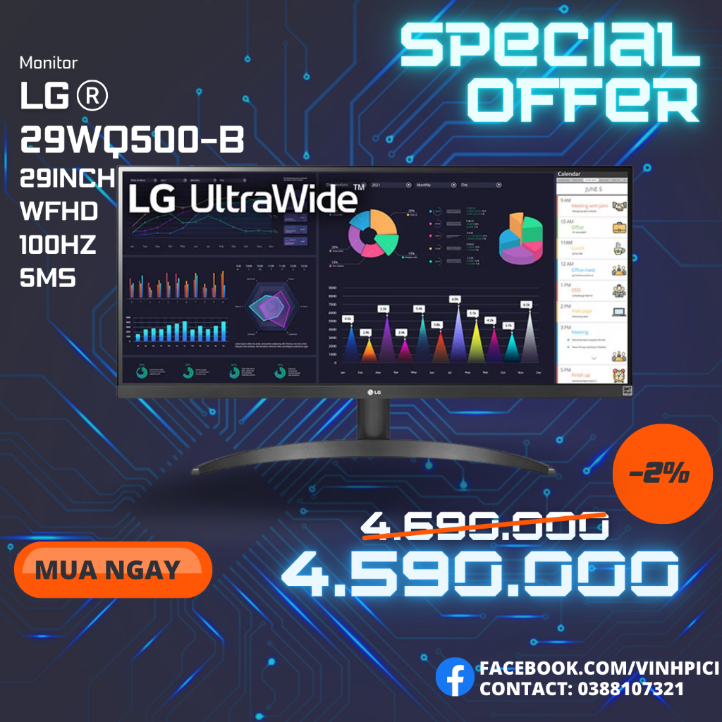 Màn hình LG 29WQ500-B 29'' 5ms 100Hz IPS WFHD UltraWide™ [NEW]