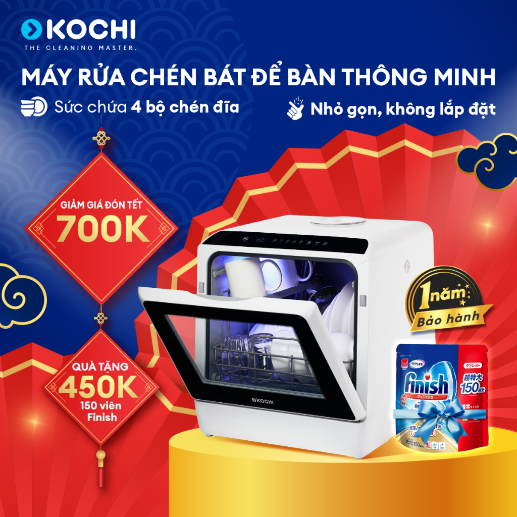 Máy rửa chén bát để bàn thông minh . Nhỏ gọn, không cần lắp đặt. Dung tích 4 bộ chén đĩa, Tiết kiệm năng lượng