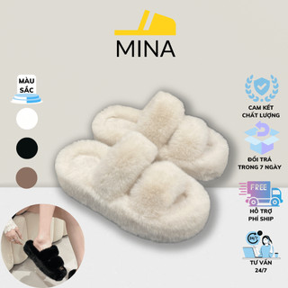 DÉP BÔNG QUAI NGANG DỆT LÔNG MỀM MẠI ĐI MÁT XA CHÂN CAO 5CM THỜI TRANG - MINA