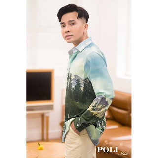 Áo sơ mi nam thương hiệu poli man họa tiết