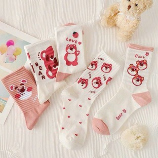 Vớ trẻ em, Tất cho bé gái hình Gấu Dâu, Chất Cotton Dày, Mịn, Cho Bé Từ 8 Tuổi - V04