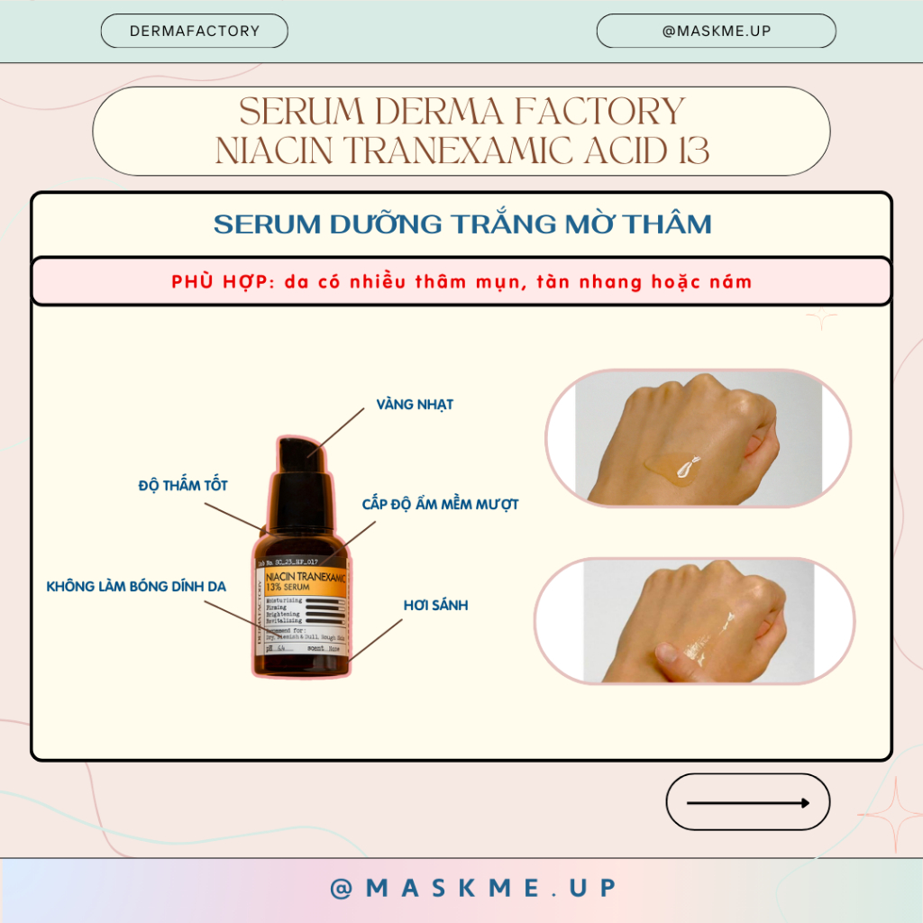Serum dưỡng trắng giảm thâm mụn thâm nám Derma Factory Niacin Tranexamic Acid 13