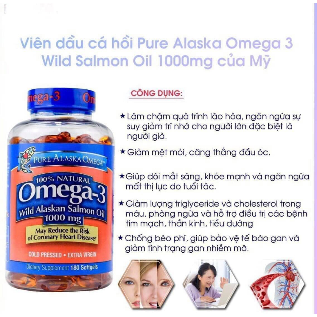 Viên Uống Dầu Cá Hồi Pure Alaska Omega Wild Alskan Salmon Oil Mỹ 210v