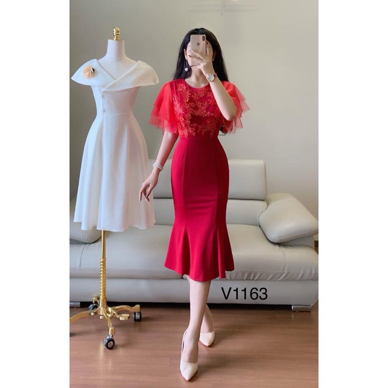 SALE LẺ 1 cái ĐẦM Đuôi cá PHỐI VOAN kết hoa , hột CAO CẤP