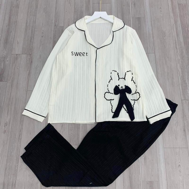 Bộ pyjama mặc nhà quần áo dài tay họa tiết gấu đũi mùa hè
