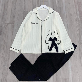 Bộ pyjama mặc nhà quần áo dài tay họa tiết gấu đũi mùa hè