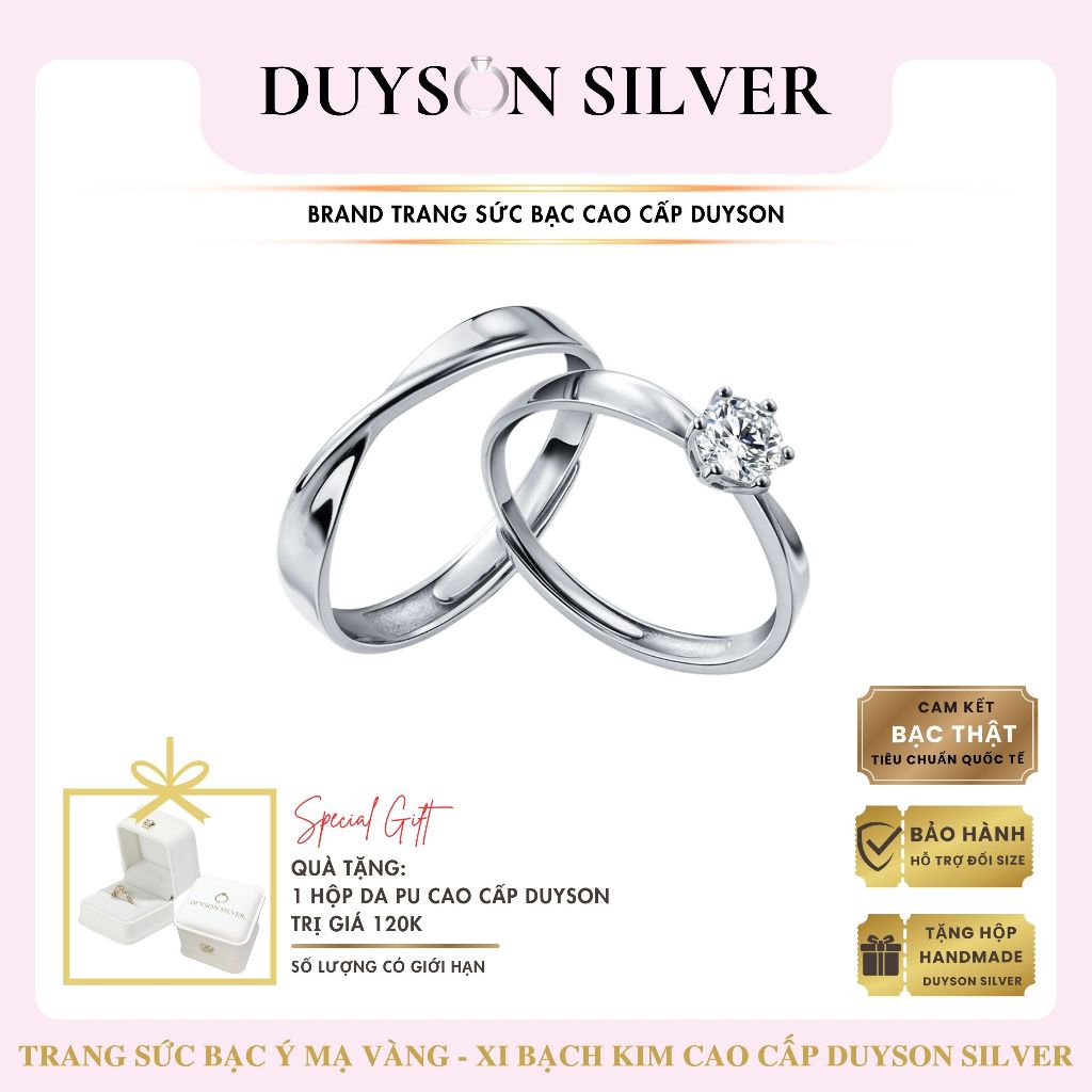 Nhẫn đôi bạc nam nữ DUYSON SILVER, nhẫn cặp bạc Ý 925 vô cực free size, tự chỉnh size - SECRET .FS [NDFS7] (1 đôi )