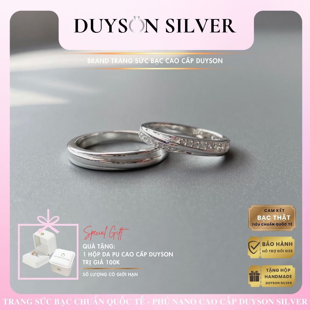 Nhẫn đôi bạc nam nữ Duyson Silver, nhẫn cặp bạc 925 đính đá cao cấp - JASMINE couple rings [ND10]