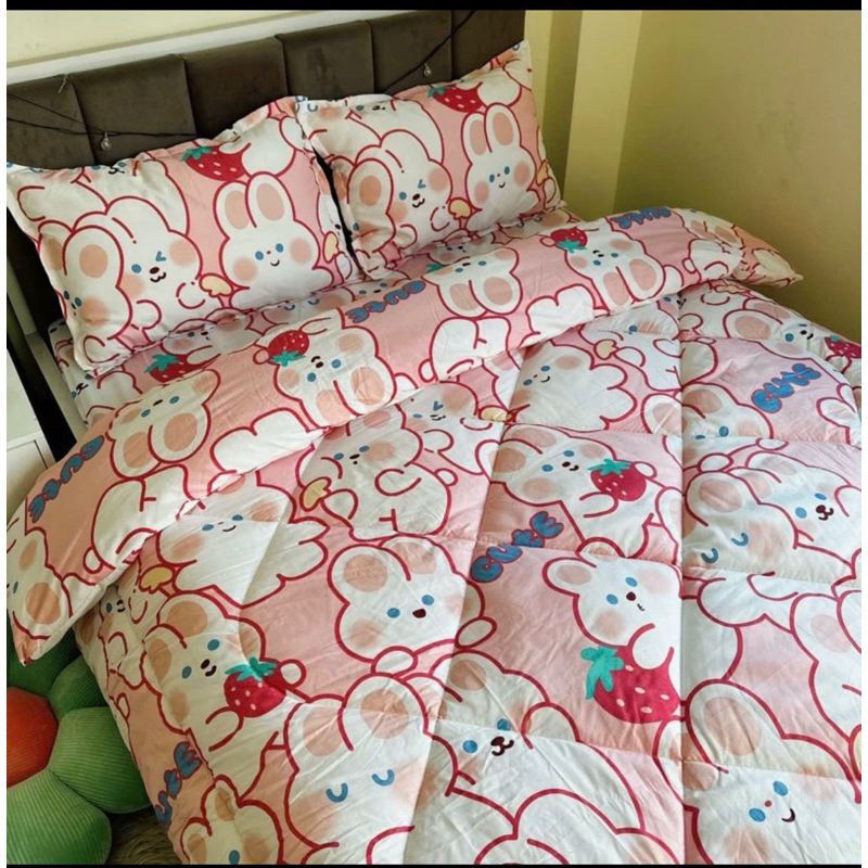 Trọn bộ chăn phao ga gối 5 món cotton poly siêu đẹp hình in hot trend 2023