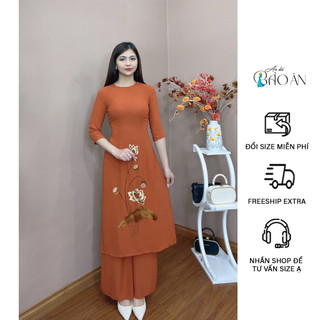 Áo lam đi chùa, áo dài nữ Cao cấp cách tân thêu hoa sen lụa tằm ý mặc đi chùa lễ tết đẹp,trang nhã