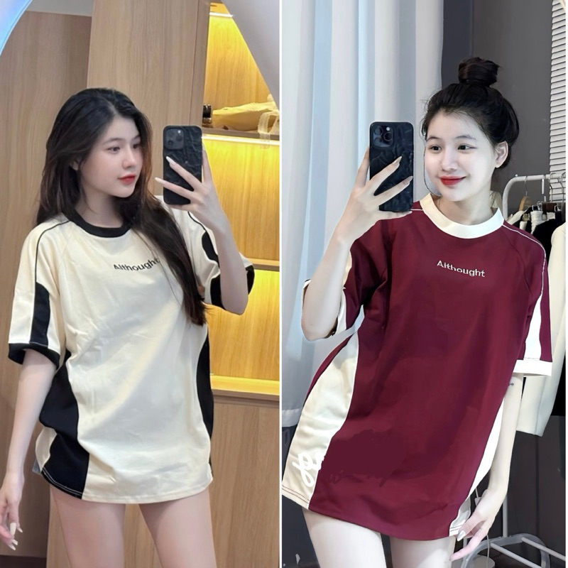 ÁO THUN TAY LỠ Althought Thêu Chữ phối viền form rộng 40-65kg chất cotton khô 3158 GTM STORE