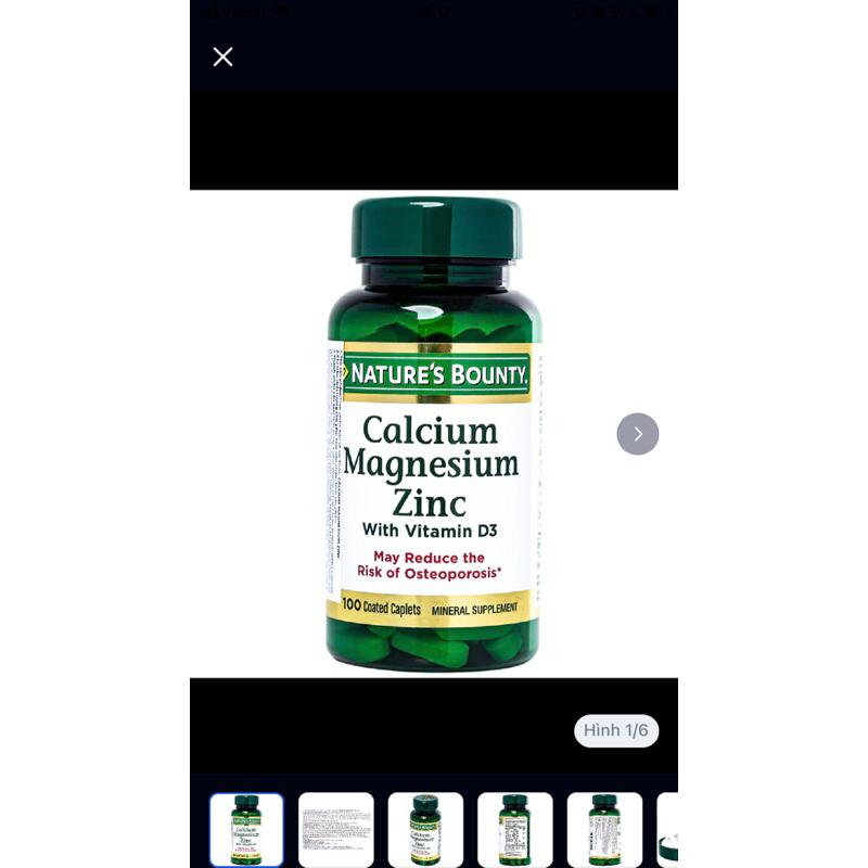 Viên uống Calcium Magnesium Zinc Nature's Bounty hỗ trợ duy trì sức khoẻ hệ xương (100 viên)