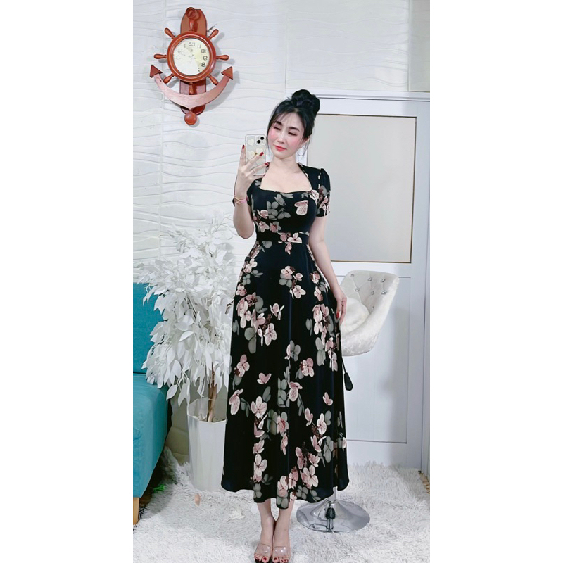 Đầm thiết kế dáng dài lụa mango