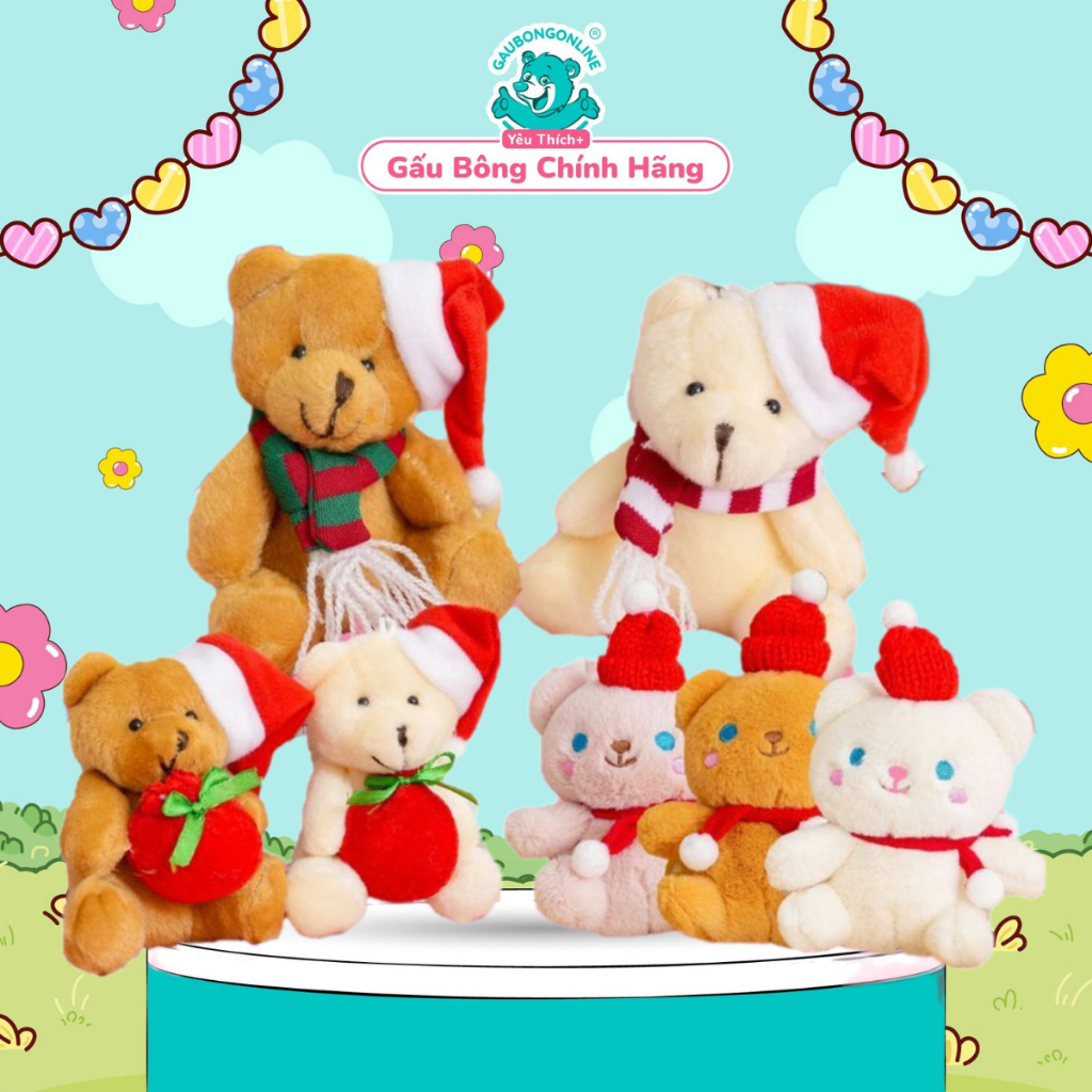 Móc Khóa Gấu Bông Noel Mini Cute, Móc Khóa Gấu Giáng Sinh Dễ Thương Làm Quà Tặng Lưu Niệm Treo Balo Cặp Sách Tiện Lợi